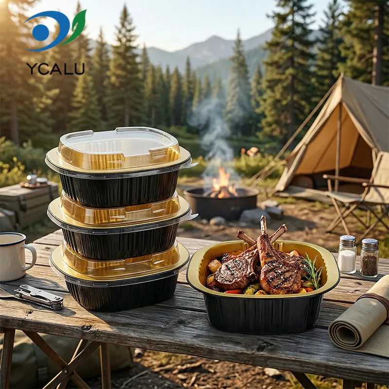 Бинаурални квадратни кутии за еднократна употреба от черно злато и алуминиево фолио