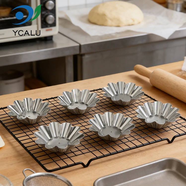 Еднократна тава за тарт с яйца от хризантема Сребърни контейнери за храна от алуминиево фолио