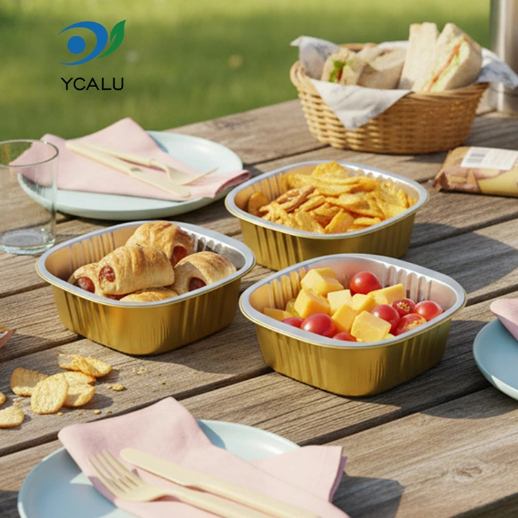 Еднократни квадратни златни контейнери от алуминиево фолио