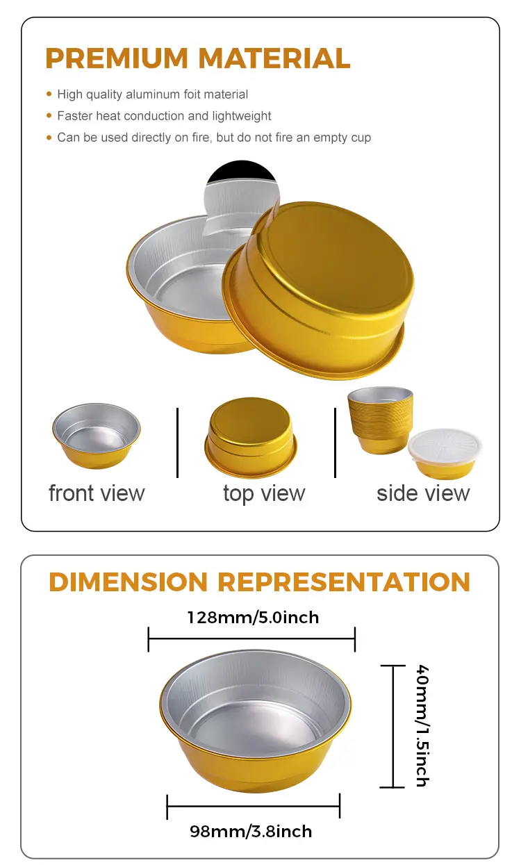 Disposable sealed catering Golden Round Aluminum Foil Containers