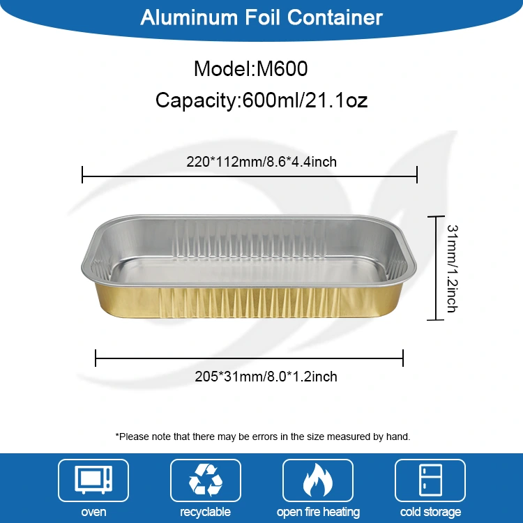 Правоъгълни златисти контейнери от алуминиево фолио за печене с гладка стена