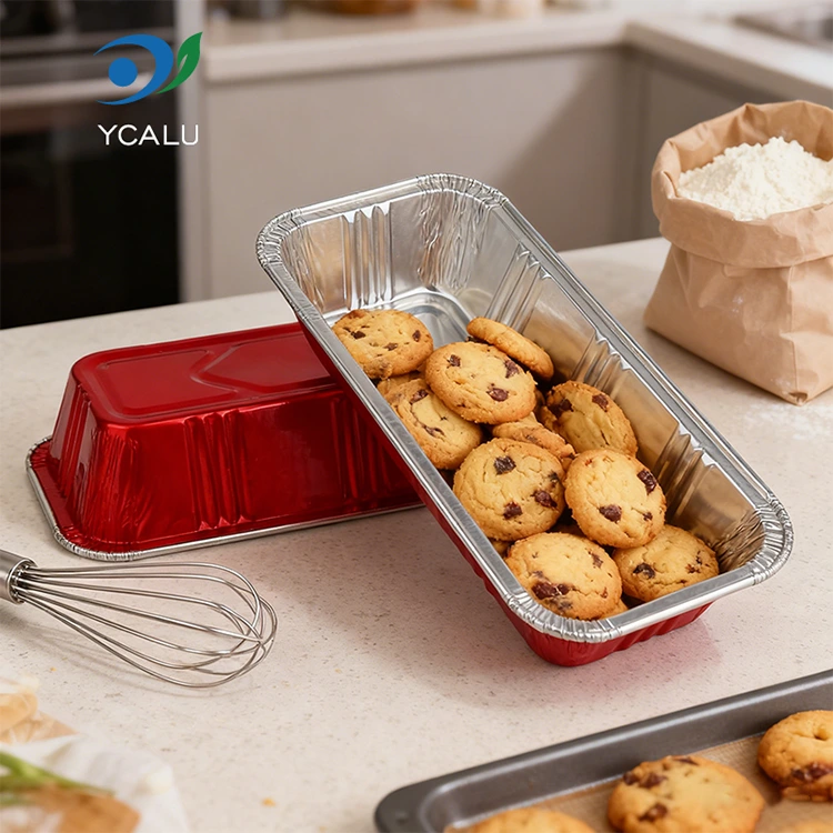 Правоъгълни червени пекарни за кетъринг Сребърни контейнери от алуминиево фолио