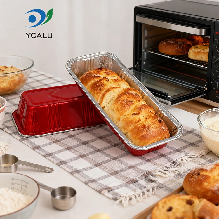 Правоъгълни червени пекарни за кетъринг Сребърни контейнери от алуминиево фолио
